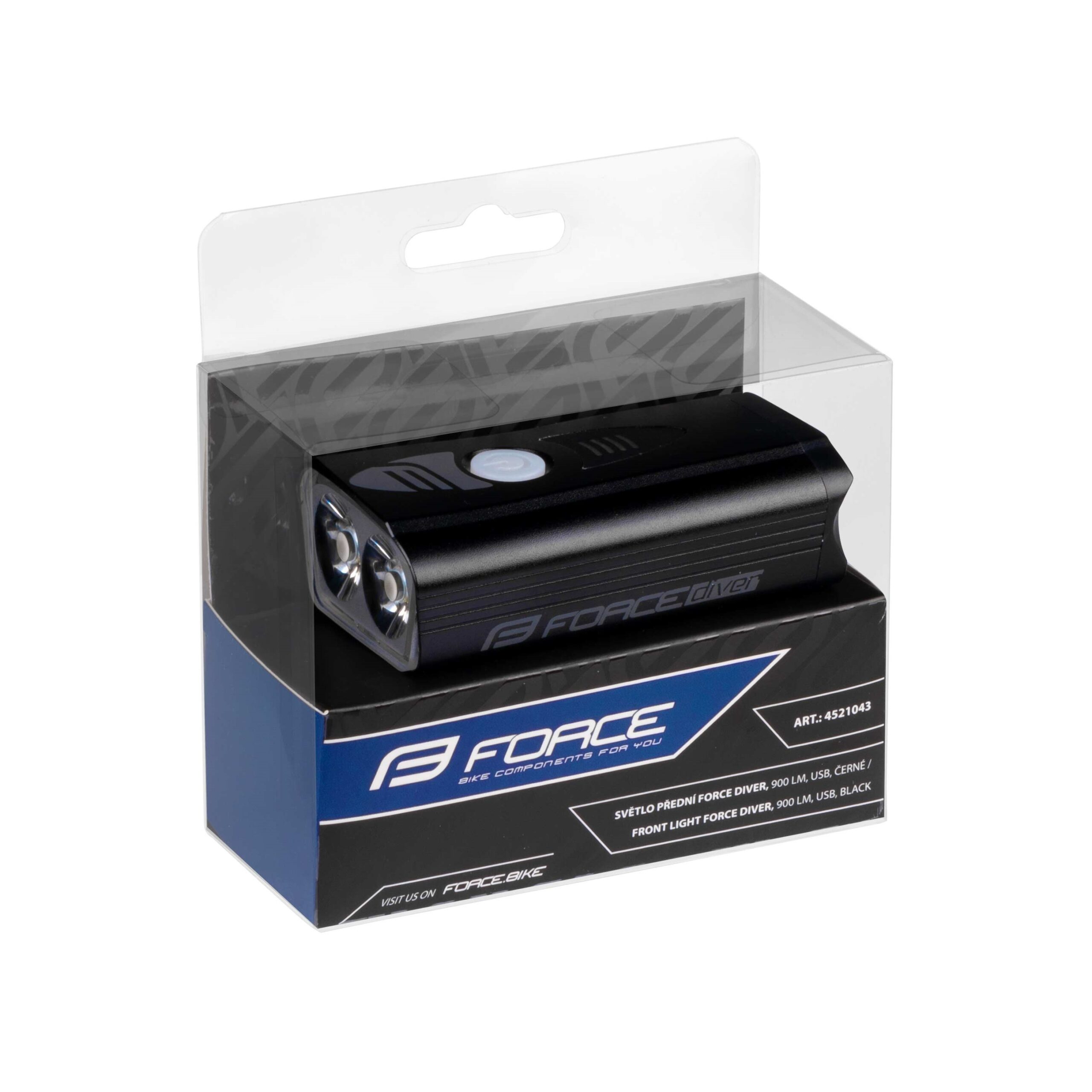Světlo přední FORCE DIVER 900LM USB, černé - Obrázek 3