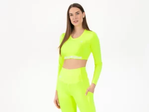 Crussis Crop Top dámský dlouhý rukáv NEON YELLOW XL