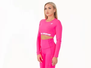 Crussis Crop Top dámský dlouhý rukáv NEON PINK XS