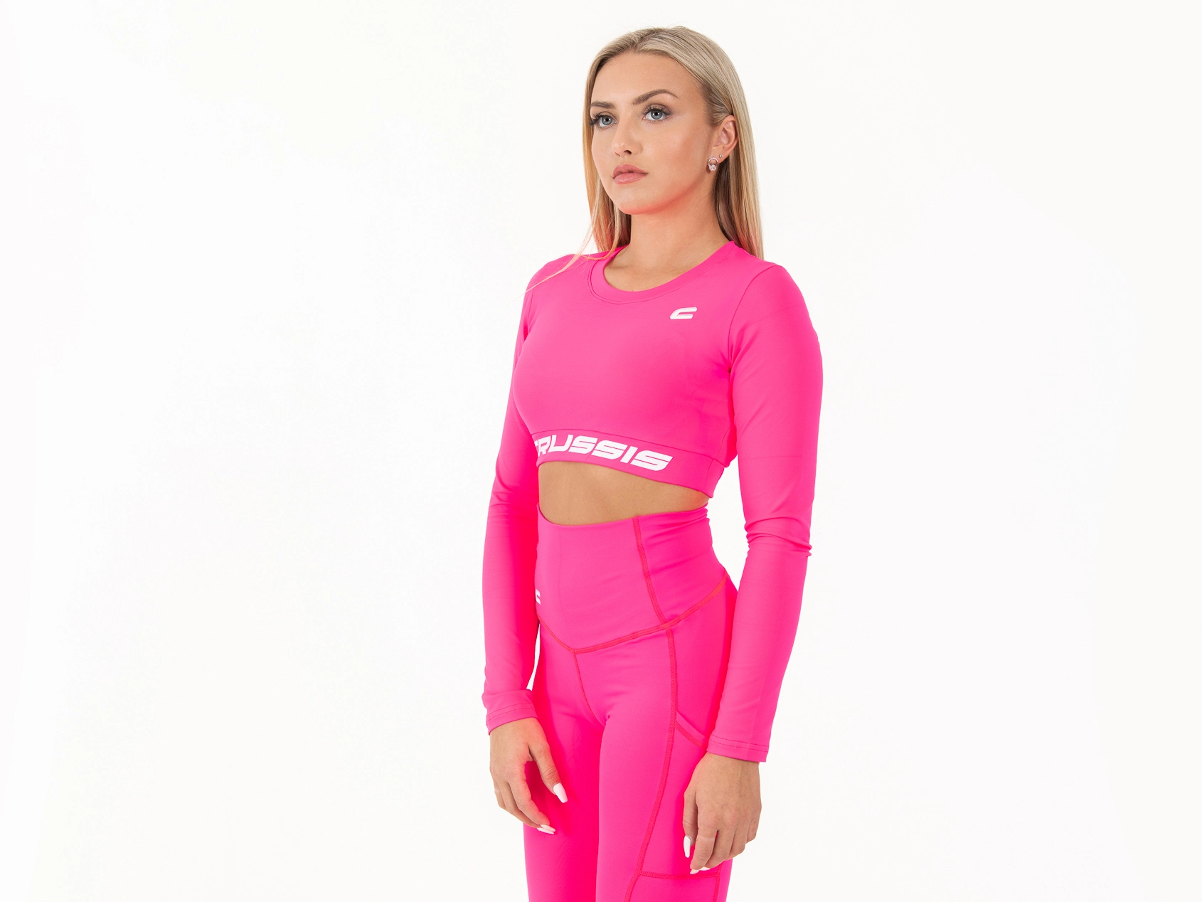 Crussis Crop Top dámský dlouhý rukáv NEON PINK M