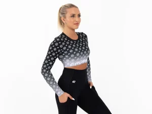 Crussis Crop Top dámský dlouhý rukáv BLACK OMBRE XS