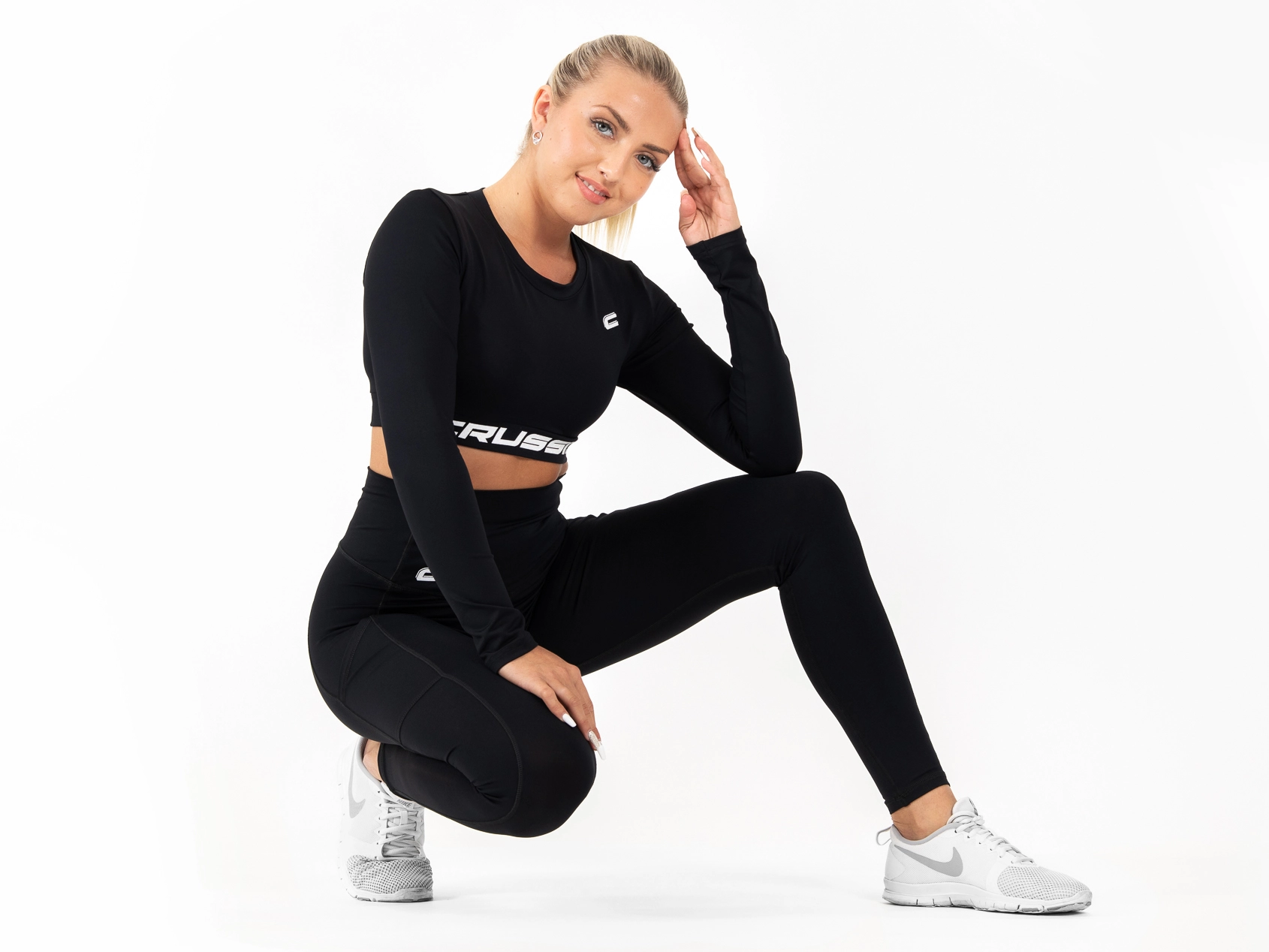 Crussis Crop Top dámský dlouhý rukáv BLACK M - Obrázek 2