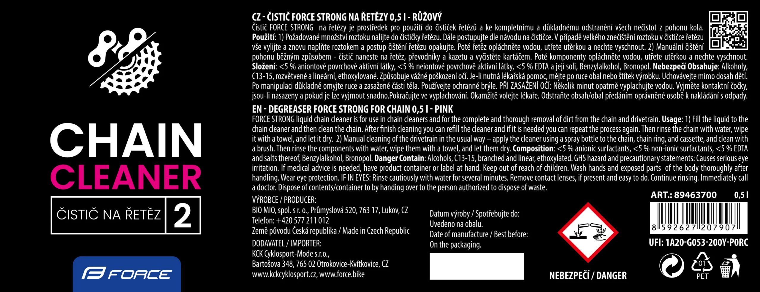 čistič F STRONG na řetězy - 0,5 l, láhev - růžový - Obrázek 2