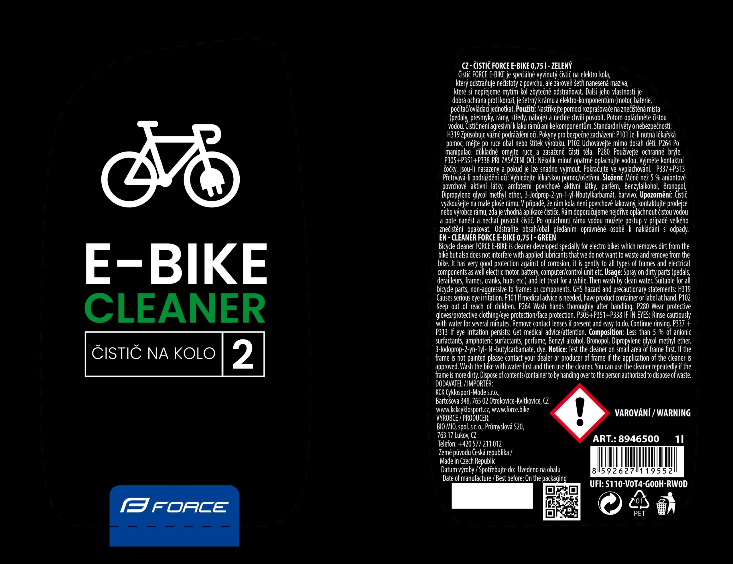 čistič FORCE E-BIKE rozprašovač 0,75 l - zelený - Obrázek 2