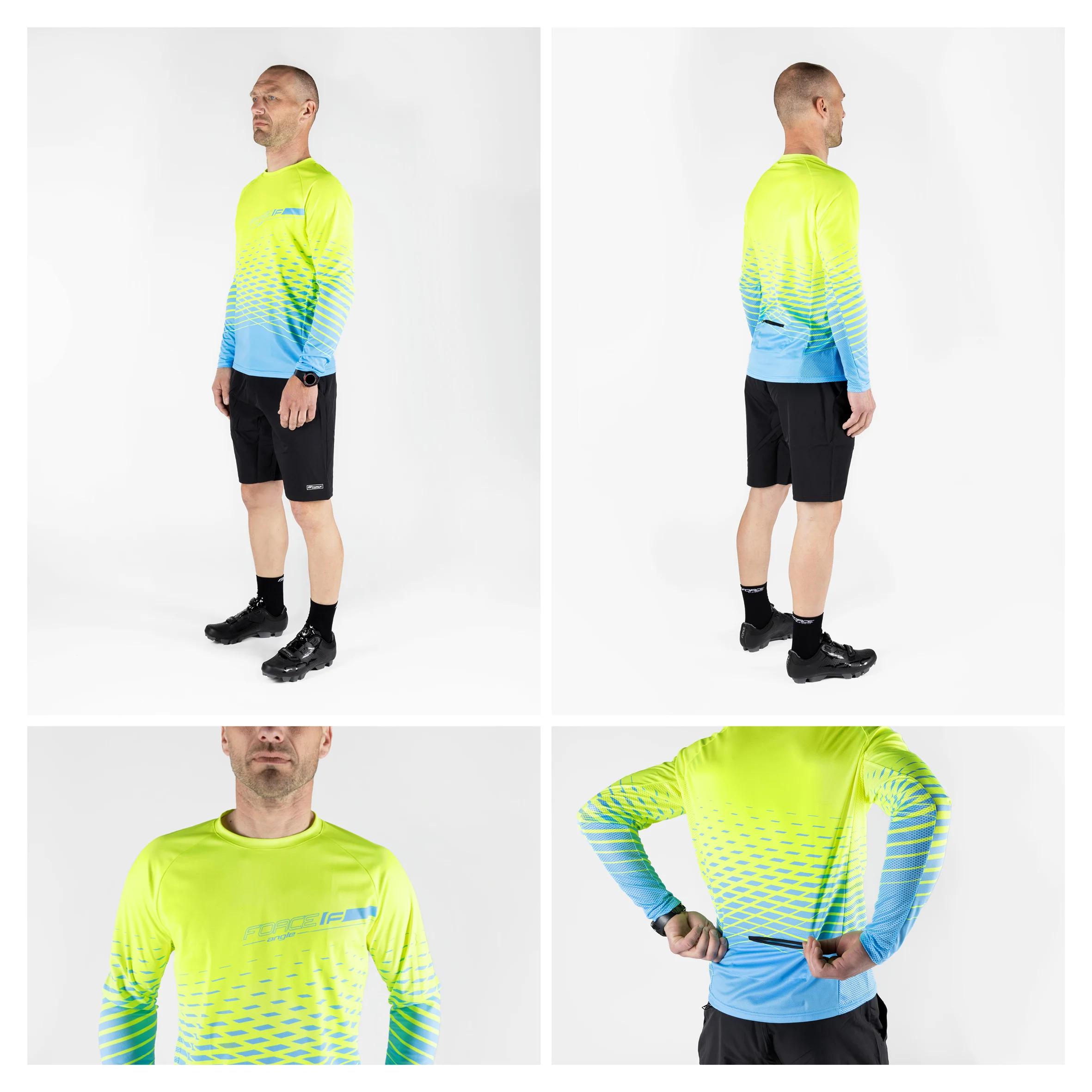 dres FORCE MTB ANGLE dlouhý rukáv, fluo-modrý - Obrázek 3