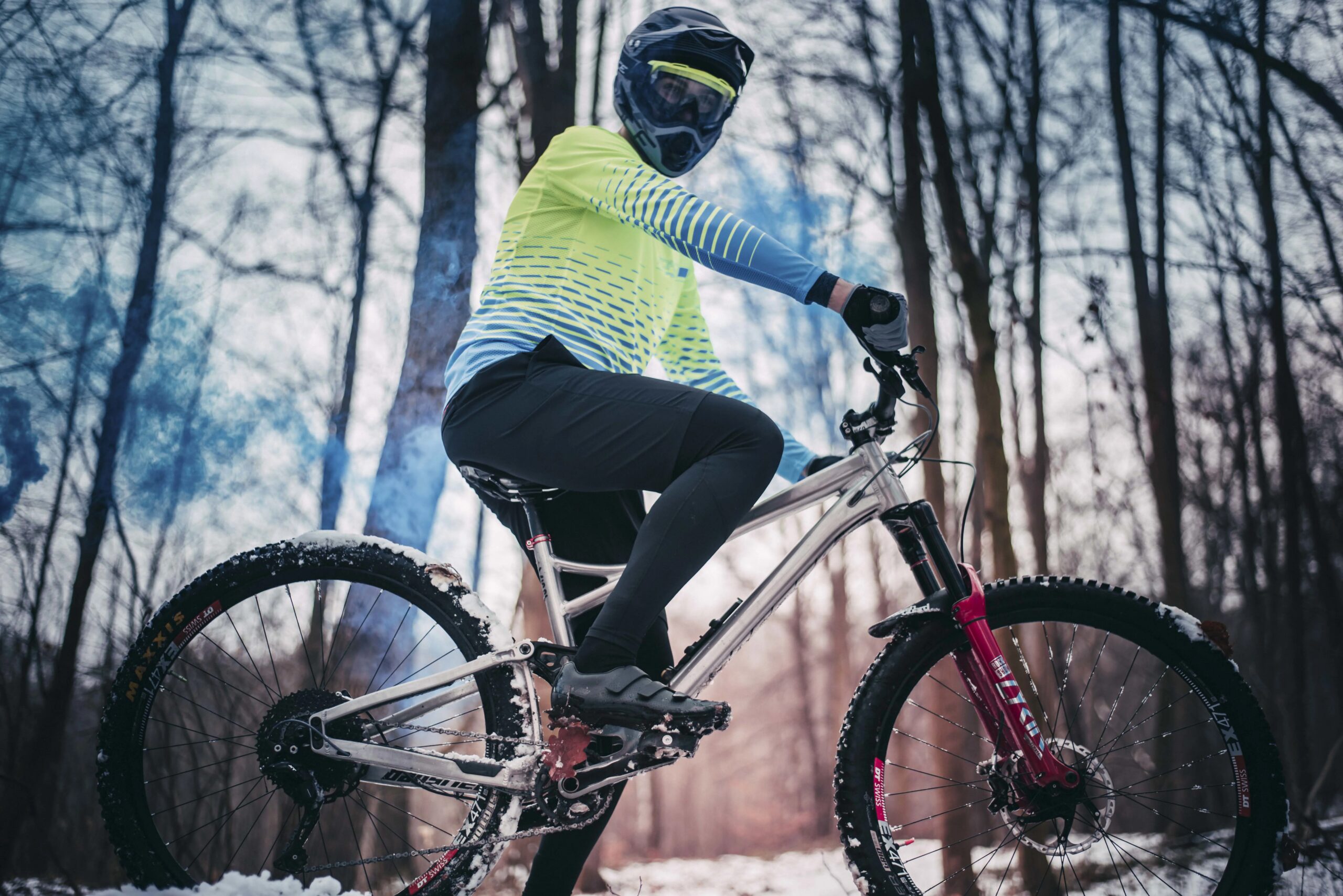 dres FORCE MTB ANGLE dlouhý rukáv, fluo-modrý - Obrázek 4