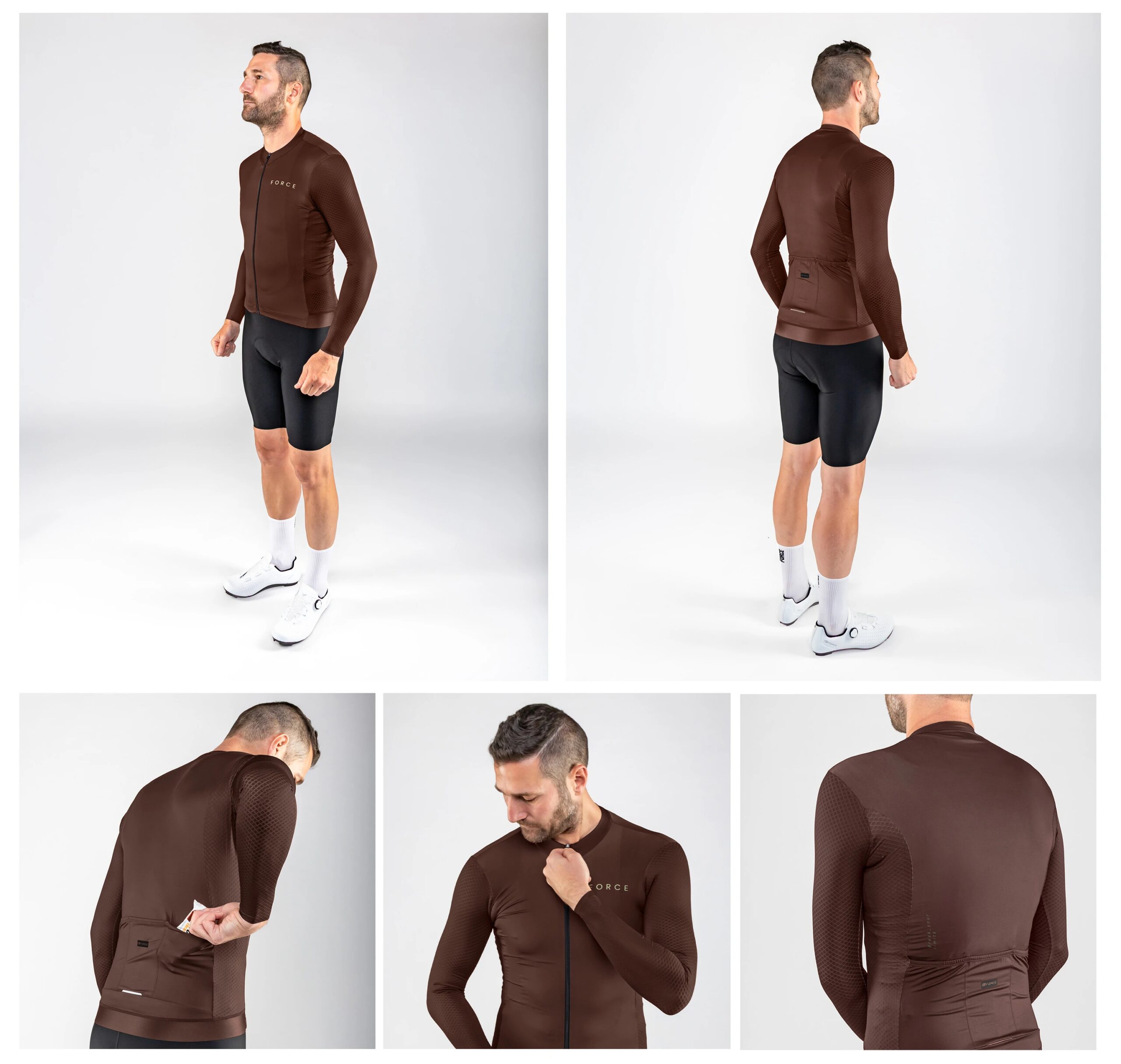 dres FORCE PLAIN dlouhý rukáv, hnědý S - Obrázek 3