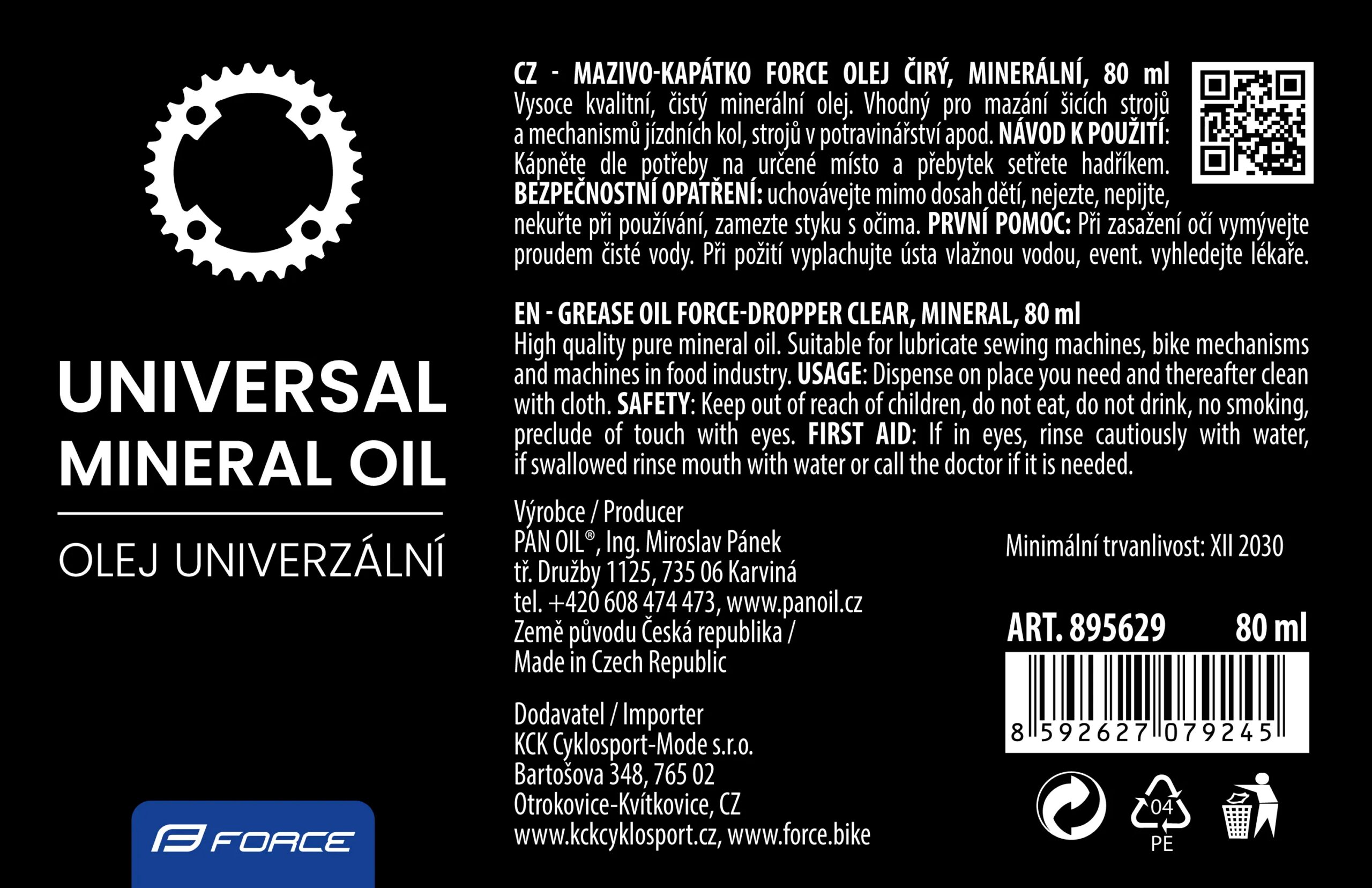 mazivo-kapátko FORCE olej čirý, minerální, 80 ml - Obrázek 2