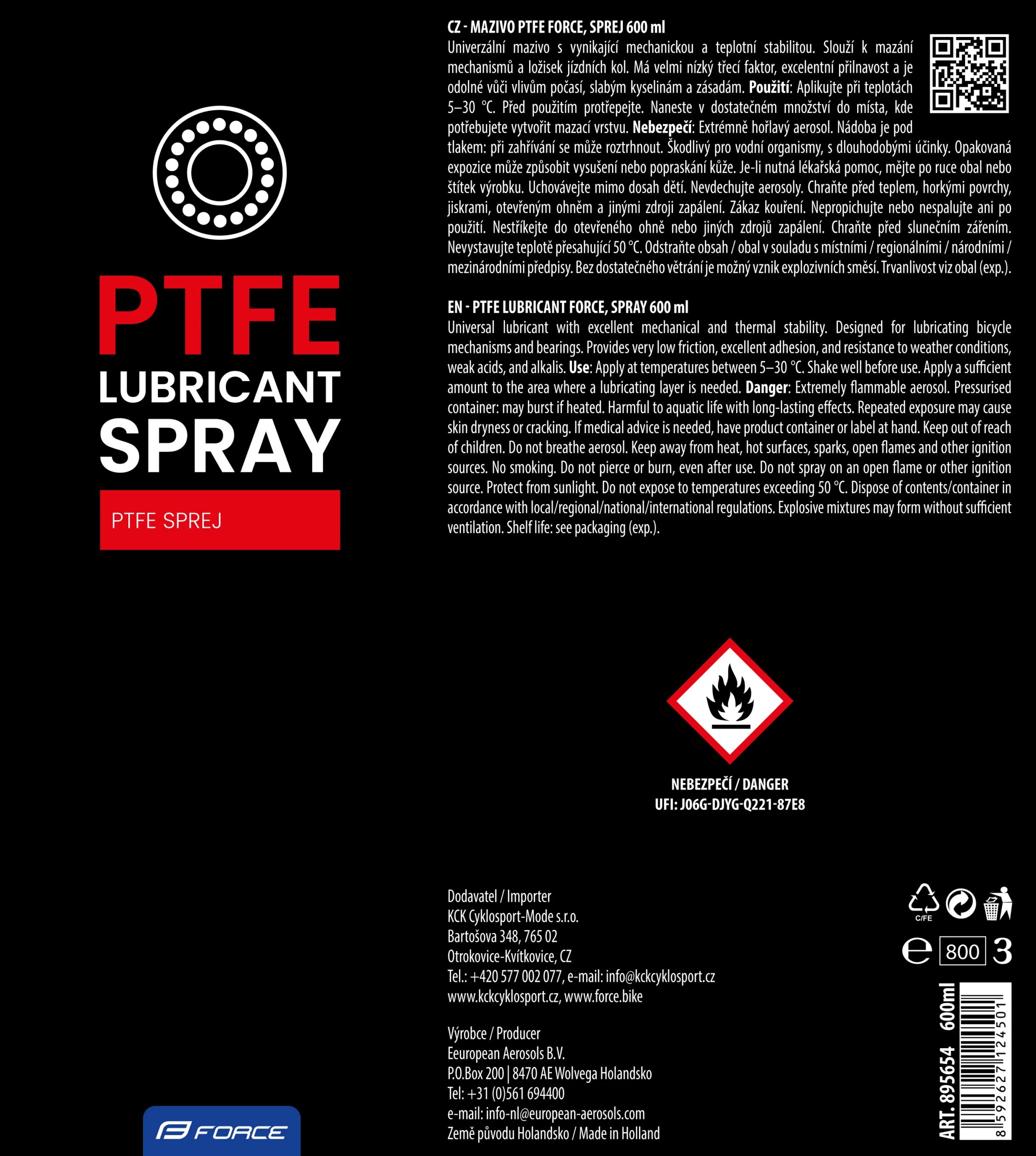 mazivo PtFe FORCE, sprej 600 ml - Obrázek 2