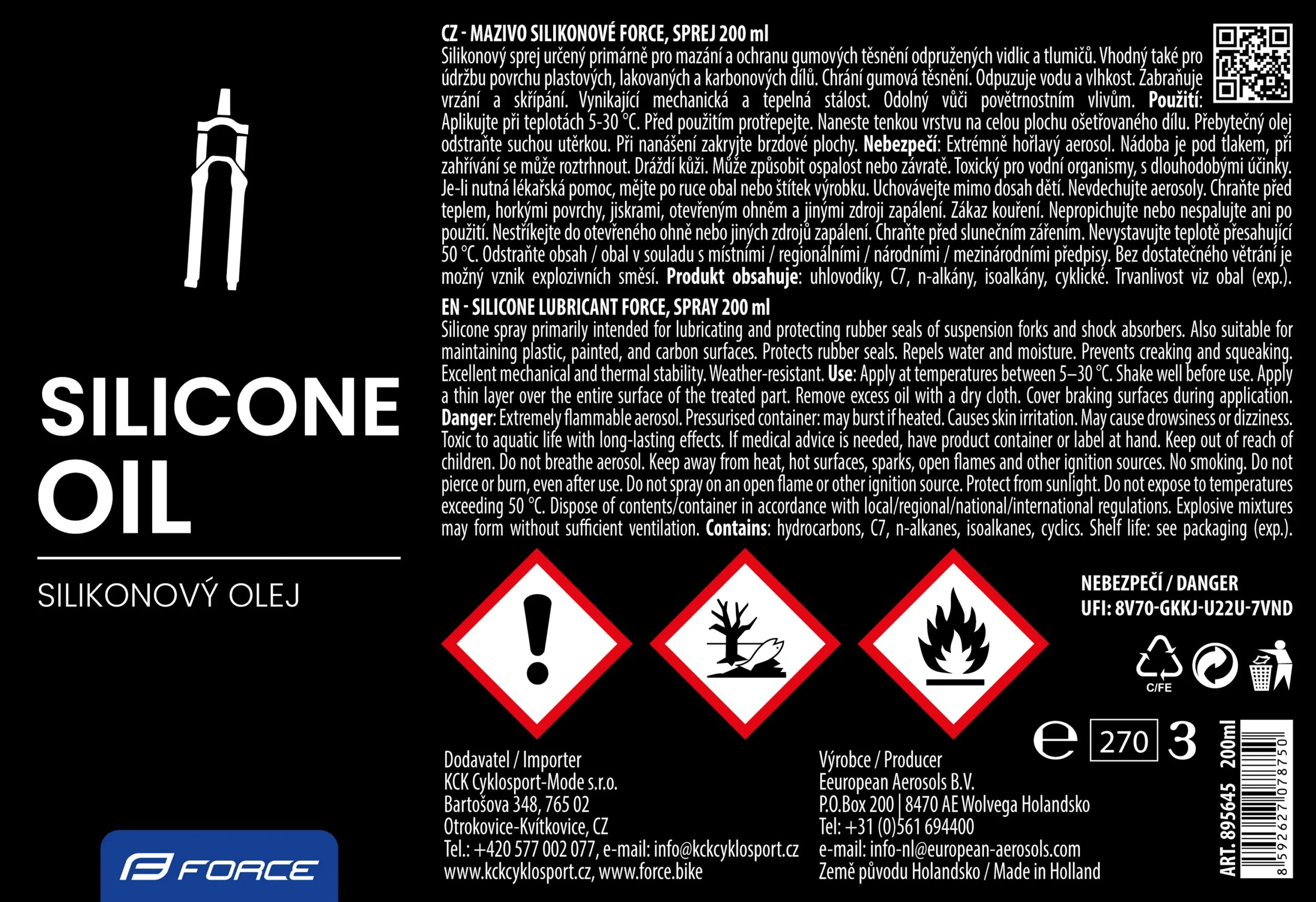 mazivo silikonové FORCE, sprej 200 ml - Obrázek 2