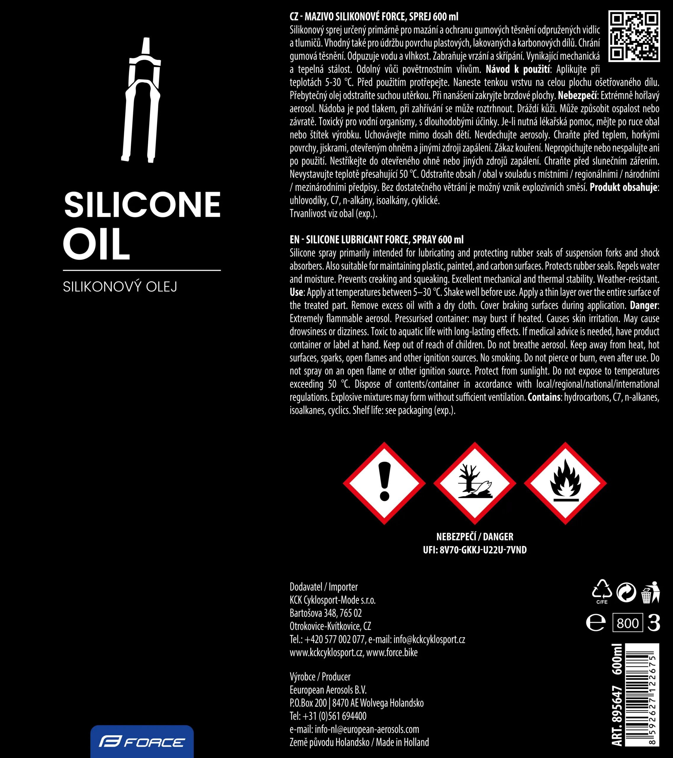 mazivo silikonové FORCE, sprej 600 ml - Obrázek 2