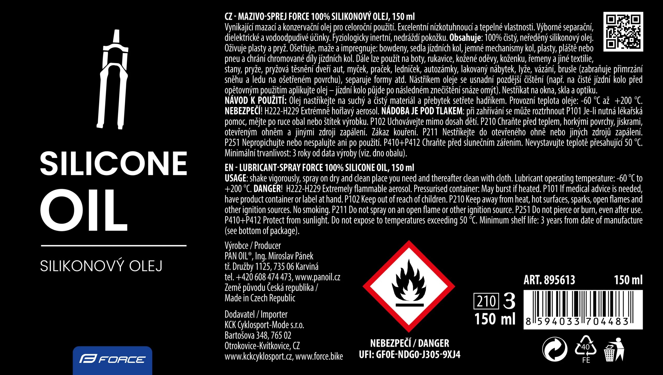 mazivo-sprej FORCE 100% SILIKONOVÝ olej, 150ml - Obrázek 2