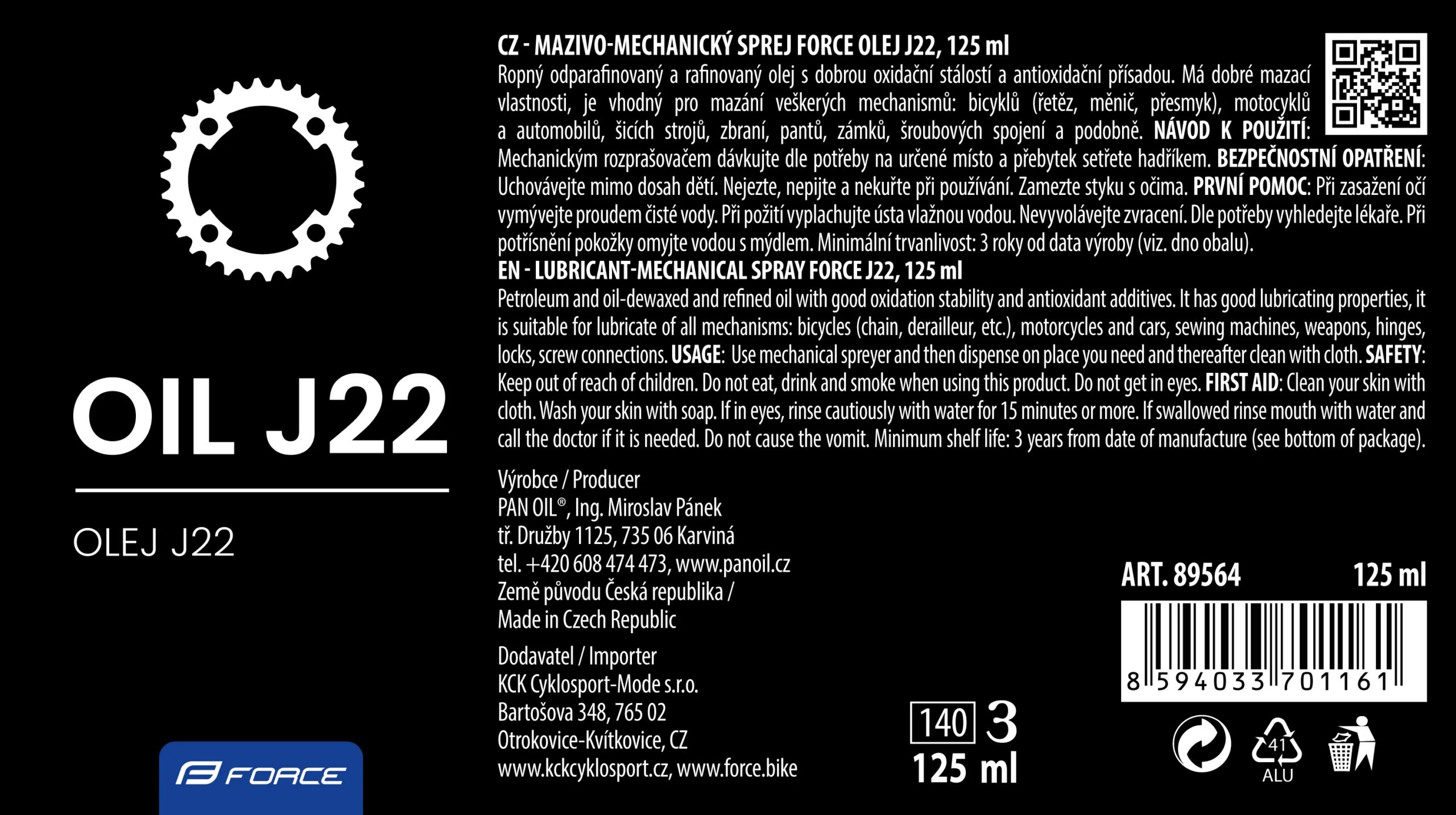 mazivo-sprej FORCE olej J22, 125ml - Obrázek 2