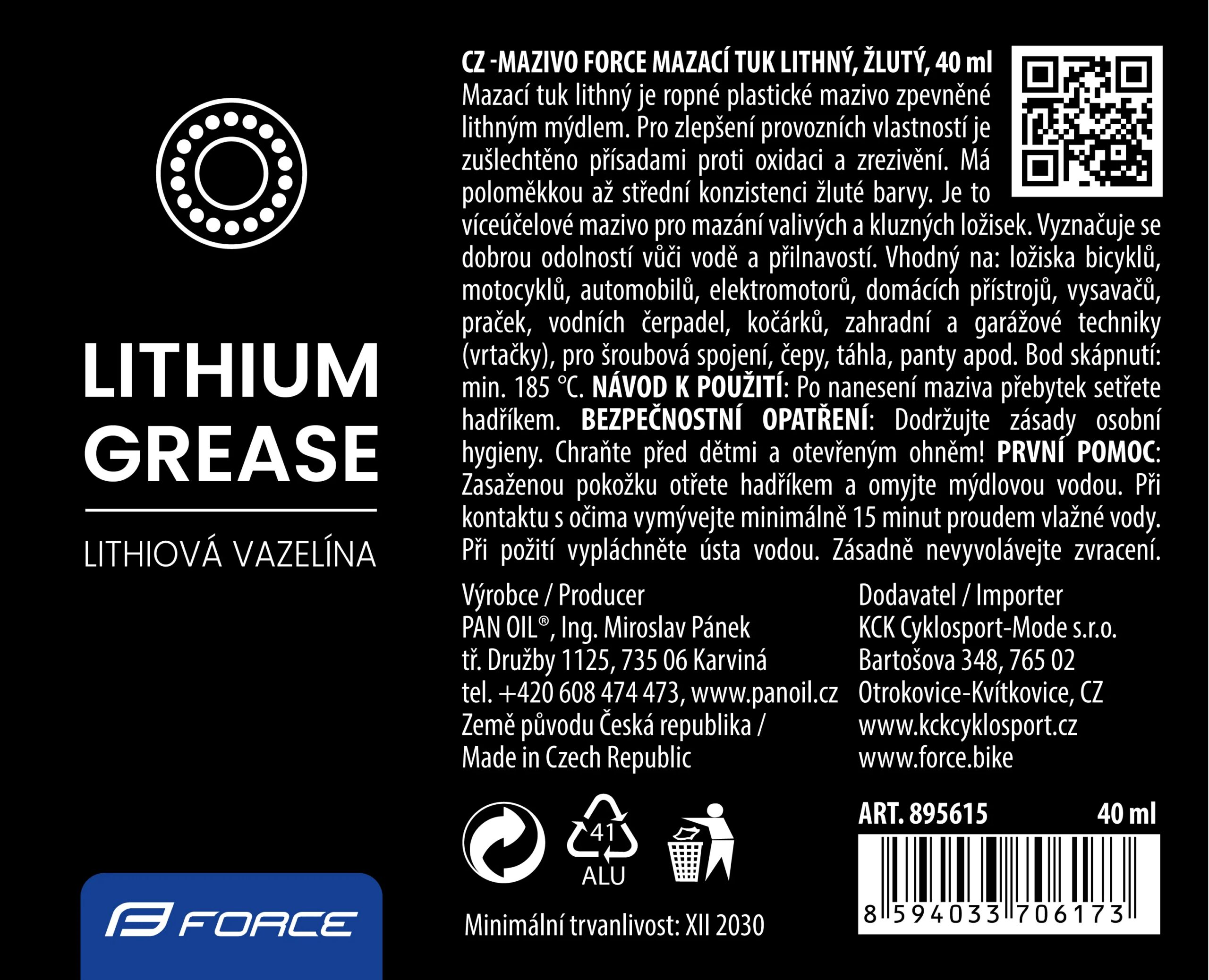 mazivo-tuba FORCE mazací tuk litný, žlutý, 40ml - Obrázek 2
