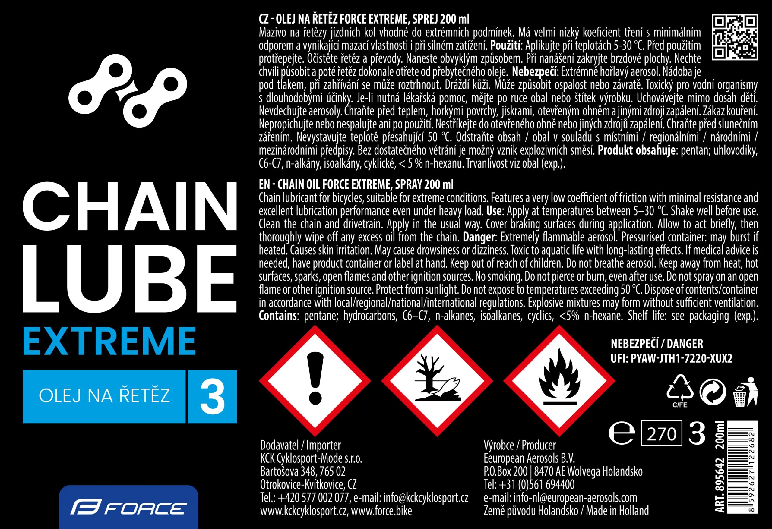 olej na řetěz FORCE EXTREME, sprej 200 ml - Obrázek 2