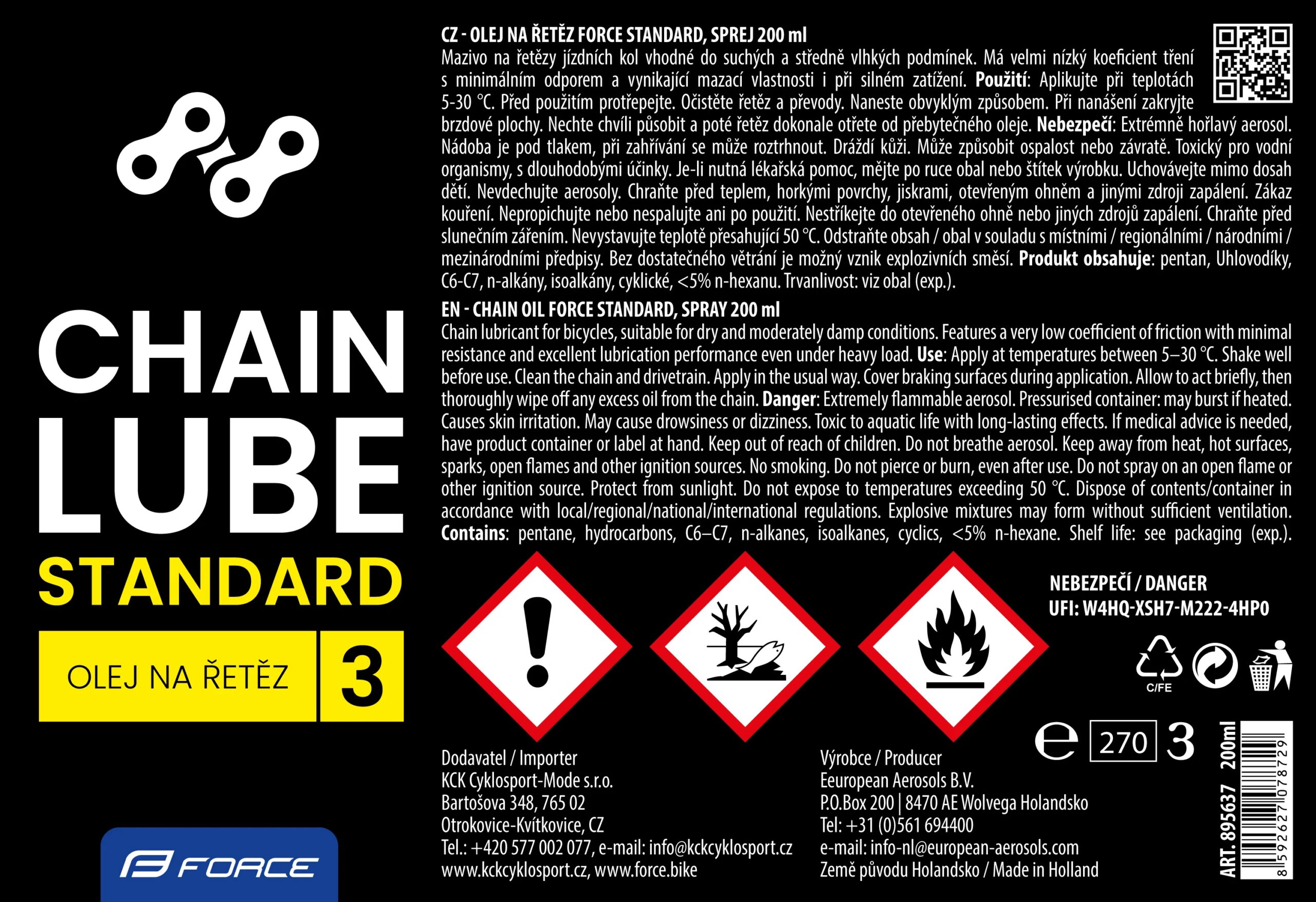 olej na řetěz FORCE STANDARD, sprej 200 ml - Obrázek 2
