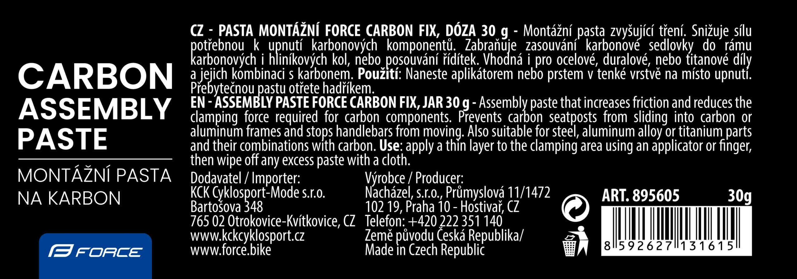 pasta montážní FORCE CARBON FIX, dóza 30 g - Obrázek 3