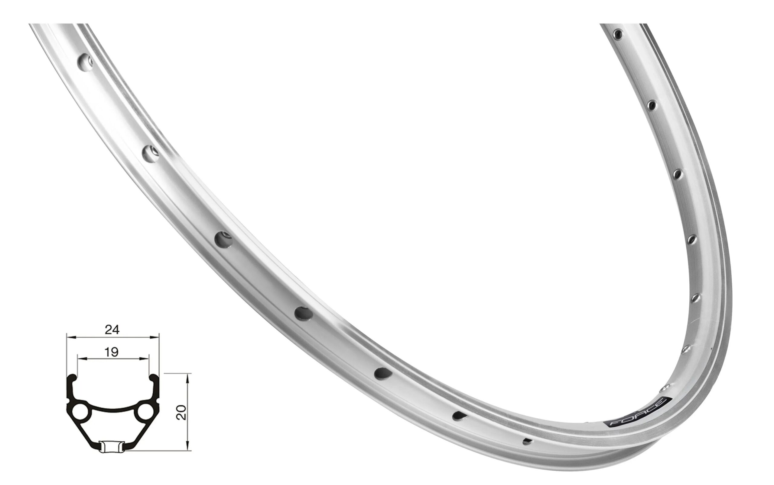 ráfek FORCE CLASSIC 559x19, 32děr, stříbrný