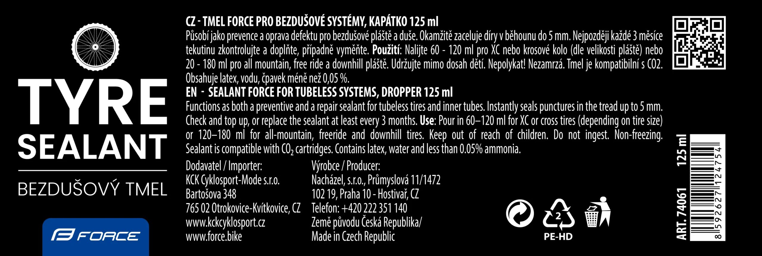 tmel FORCE pro bezdušové systémy, kapátko 125 ml - Obrázek 2