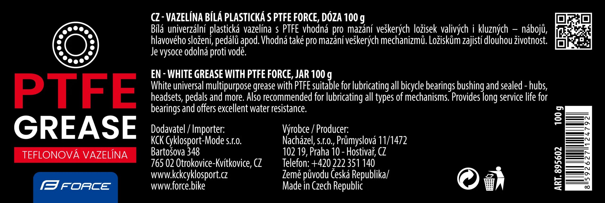 vazelína bílá plastická s PTFE FORCE, dóza 100 g - Obrázek 2